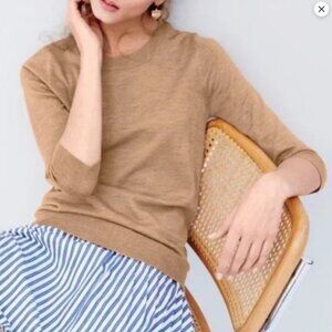 J Crew Camel Merino Wool 3/4 Sleeve Pullover Crew Neck Sweater Size L #2063